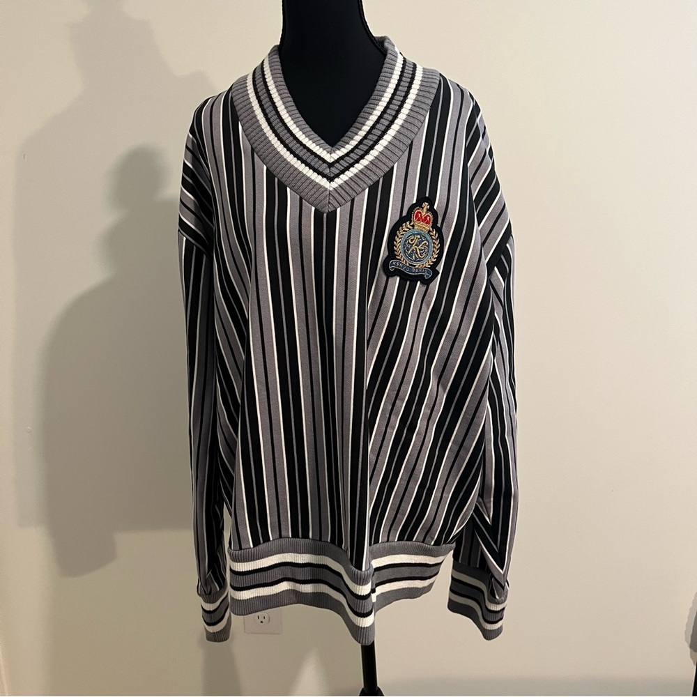 Kenzo Striped Logo Crest V-Neck Sweatshirt